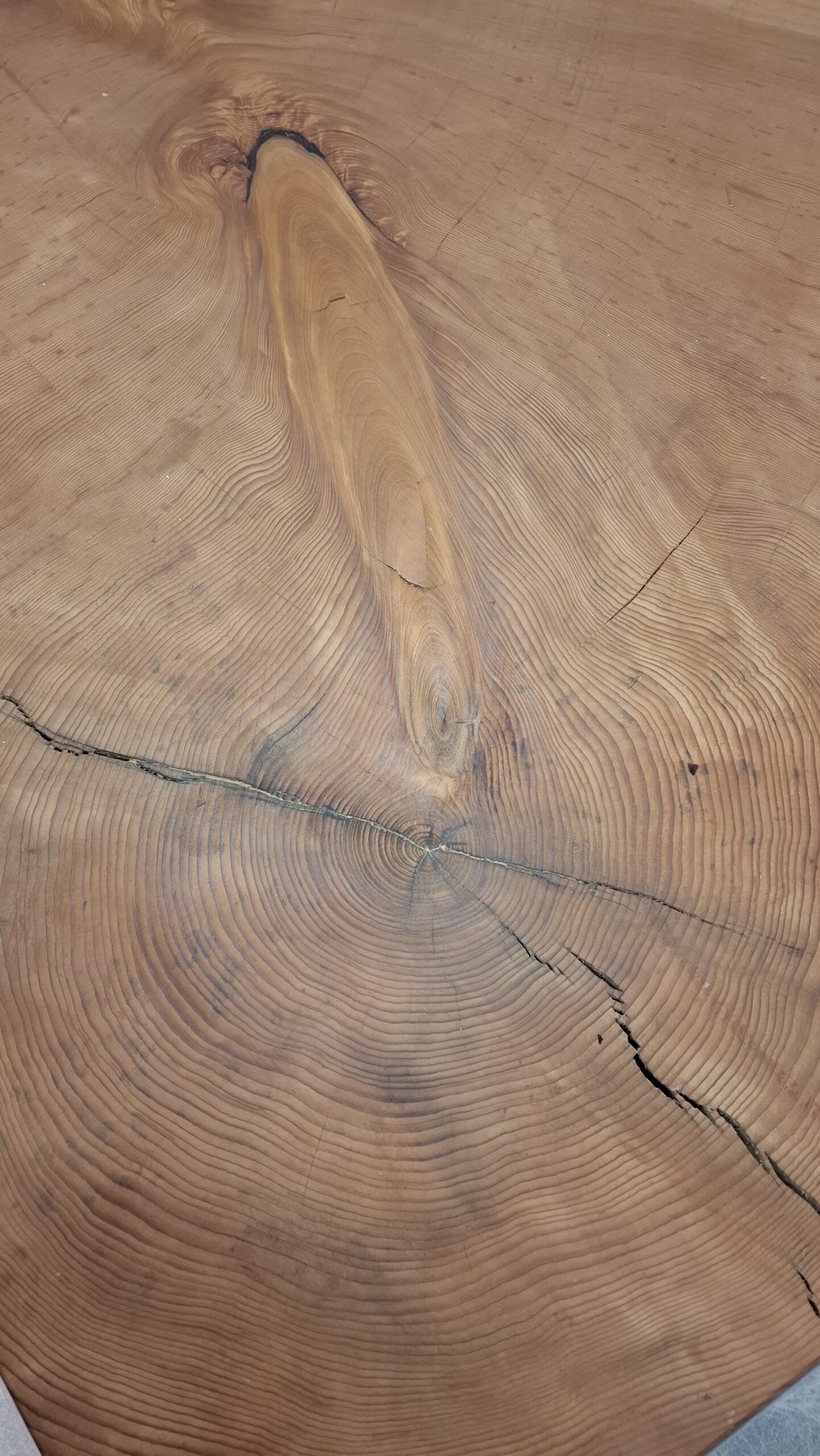 Table à manger bord naturel ovale, ronde en cèdre